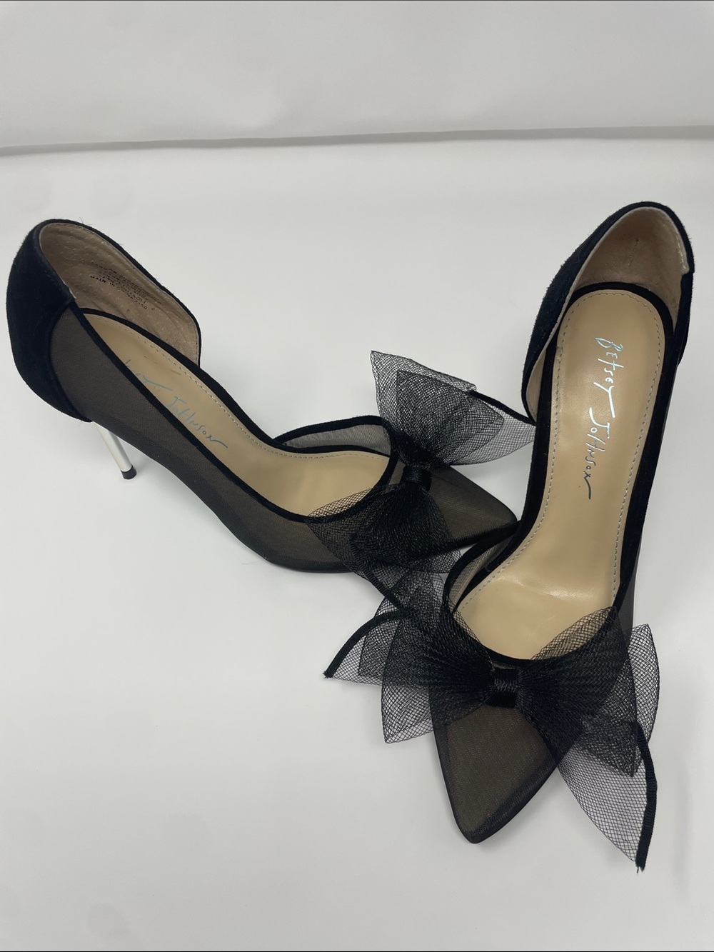 Blue by Betsey Johnson SB-Susan Pump in Black Bow Mesh Heels 7